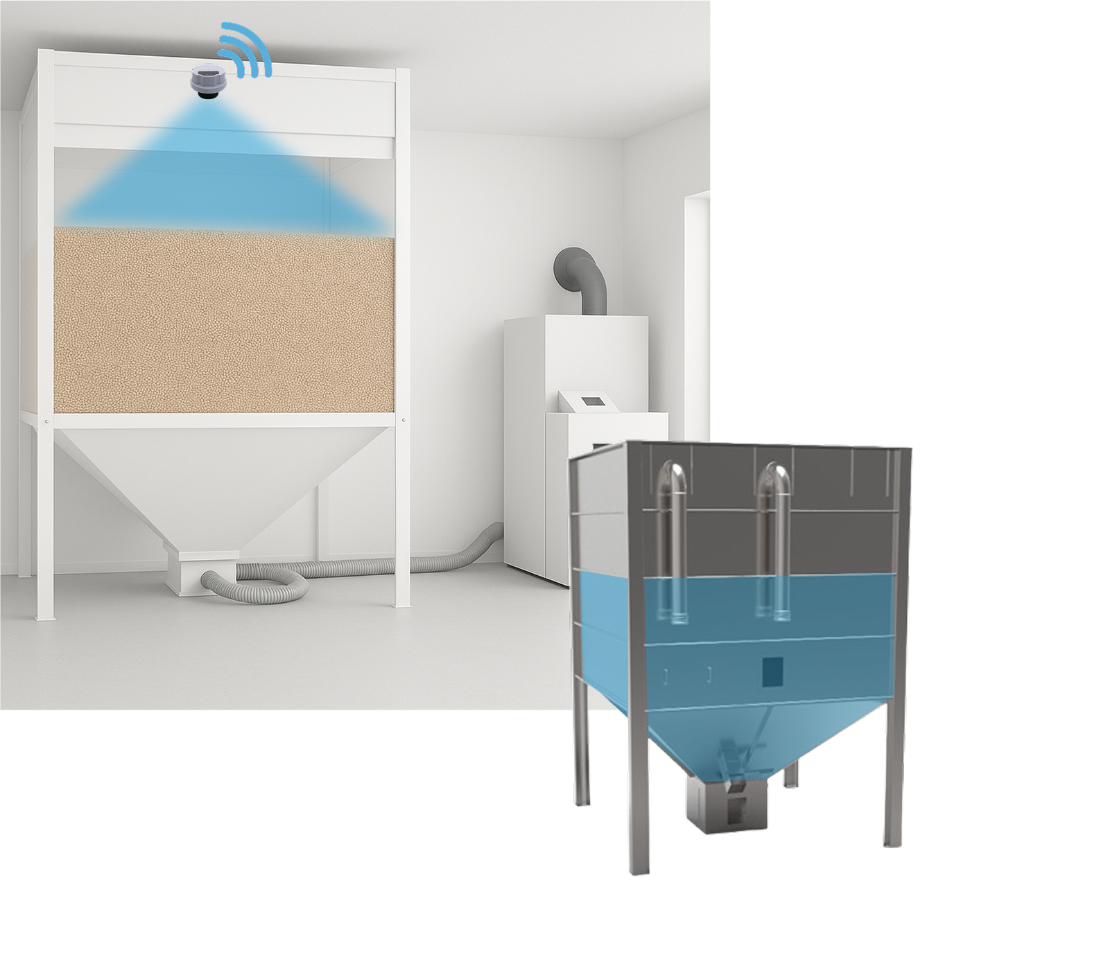 Group 44 installation jauge radar sur silo de pellet iot smart sensor