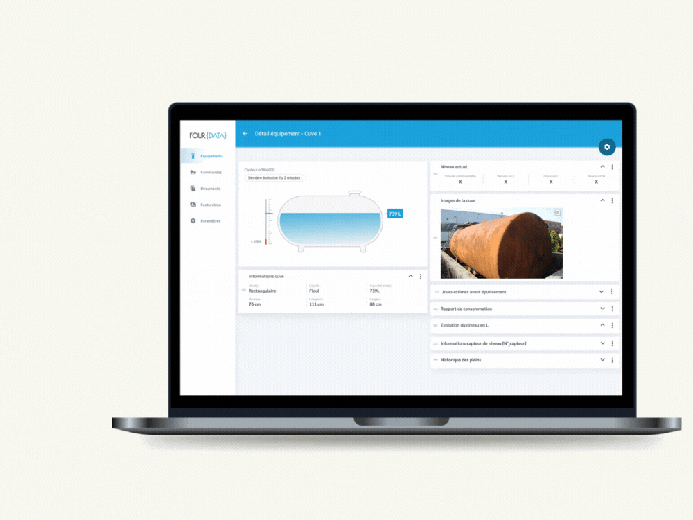 Application mobile suivi citerne de mazout fioul four data